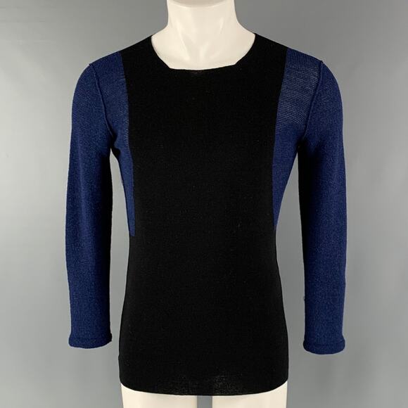 LANVIN Size M Navy Black Color Block Knitted Square Collar Pullover - Picture 1 of 5